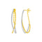 14k Two Tone Gold Two Part Oval Textured Hoop Earrings with Chain